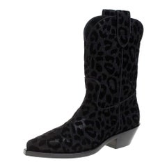 Dolce & Gabbana Black Animal Print Lurex and Velvet Cowboy Boots Size 37.5