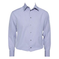 Armani Collezioni - Camicia in cotone a righe lilla con bottoni sul davanti L.L.