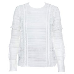 Self Portrait White Paneled Lace Sheer Long Sleeve Top S