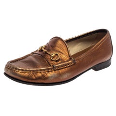 Gucci Metallic Gold Leather Horsebit Loafers Size 36