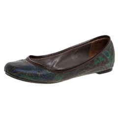Etro - Ballerines de ballet en toile enduite et bordées de cuir avec imprimé cachemire, taille 38