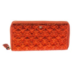 Anya Hindmarch Metallic Orange Textured Embossed Leather Zip Around Wallet