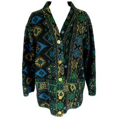 Vintage Mondrian 1980s jacket women's wool velvet insert green multicolor size 42 blazer