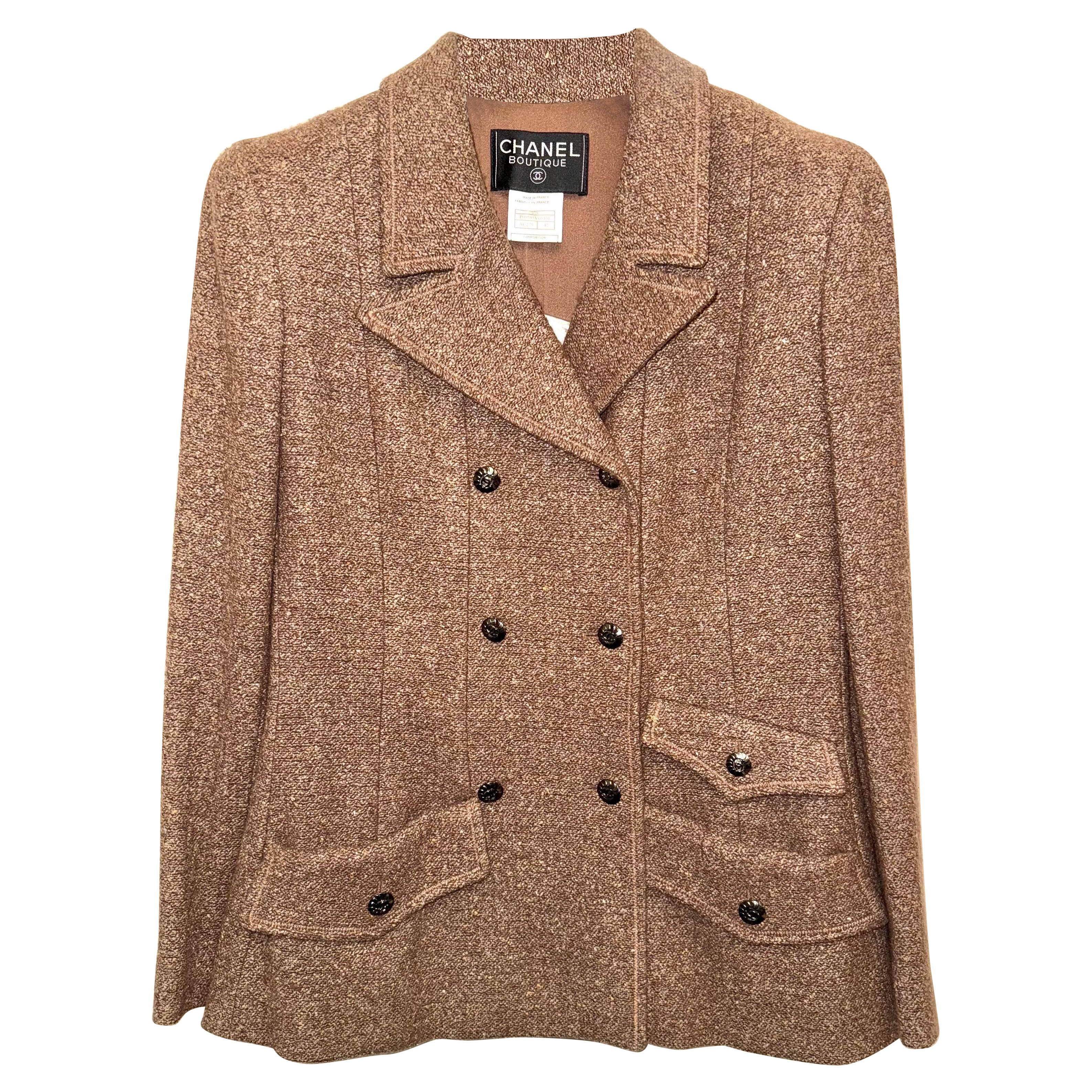 Chanel brown double-breasted tweed jacket For Sale