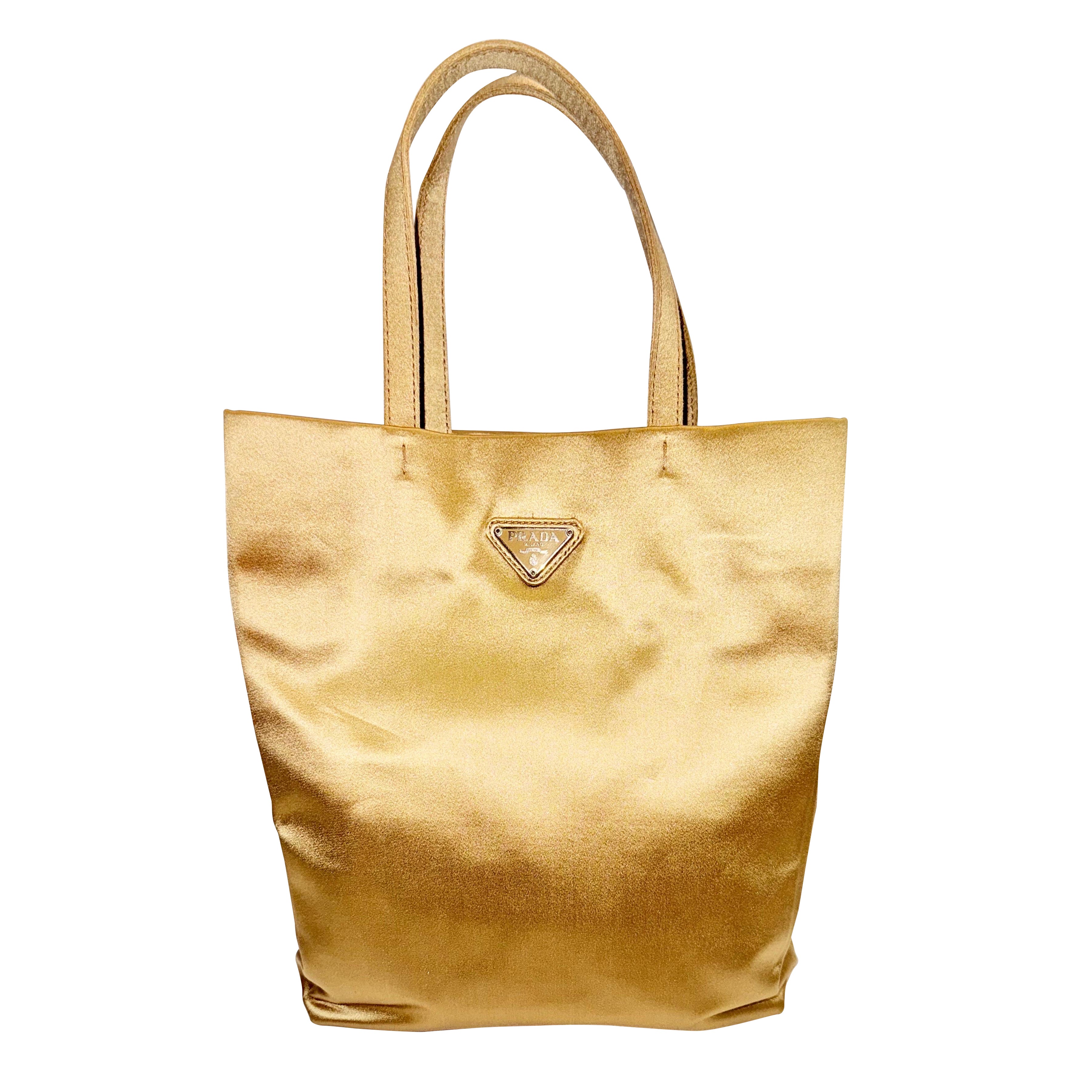 Prada gold silk satin rectangle shape handbag For Sale