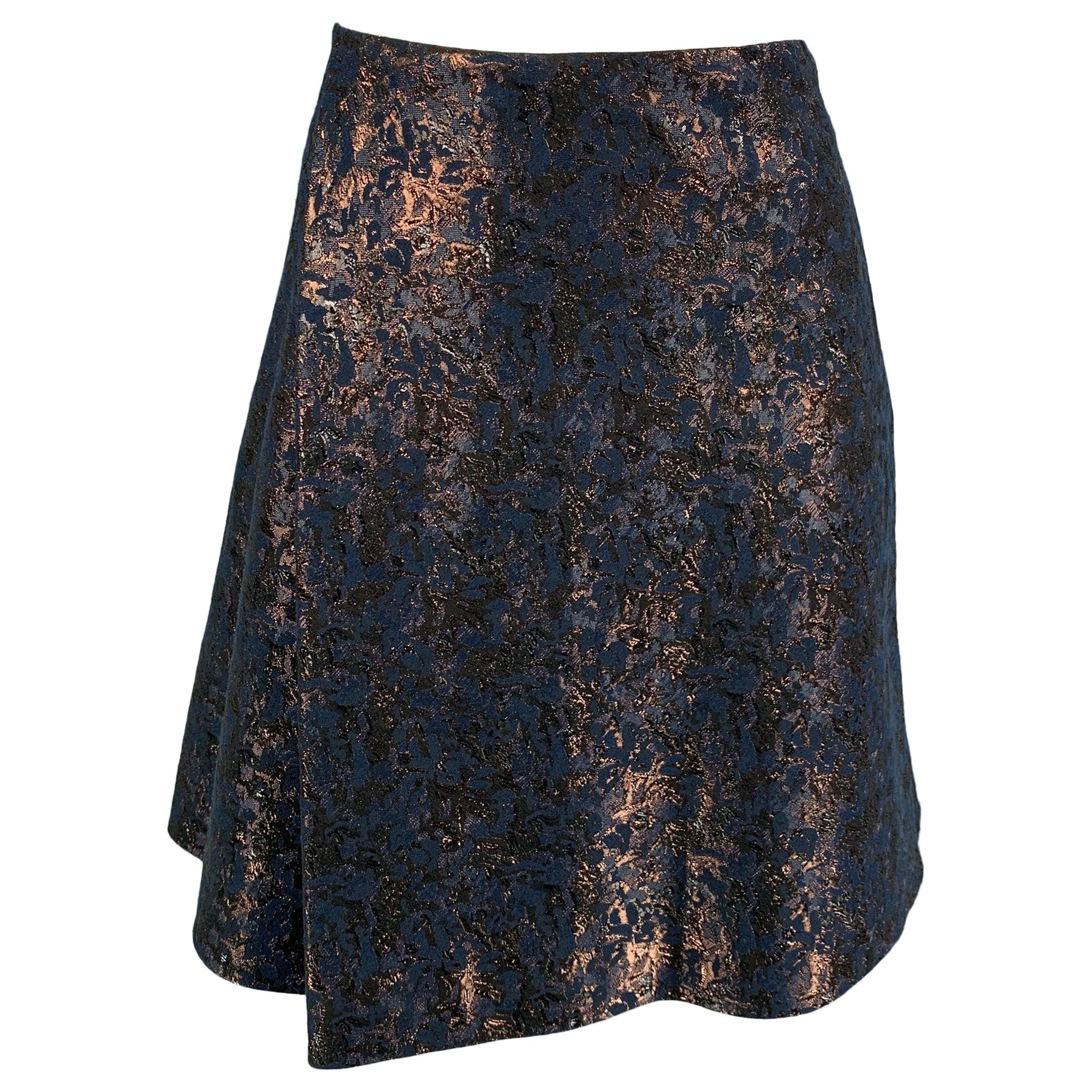 3.1 PHILLIP LIM Size 4 Navy Copper Jacquard Floral Skater Above Knee Skirt For Sale