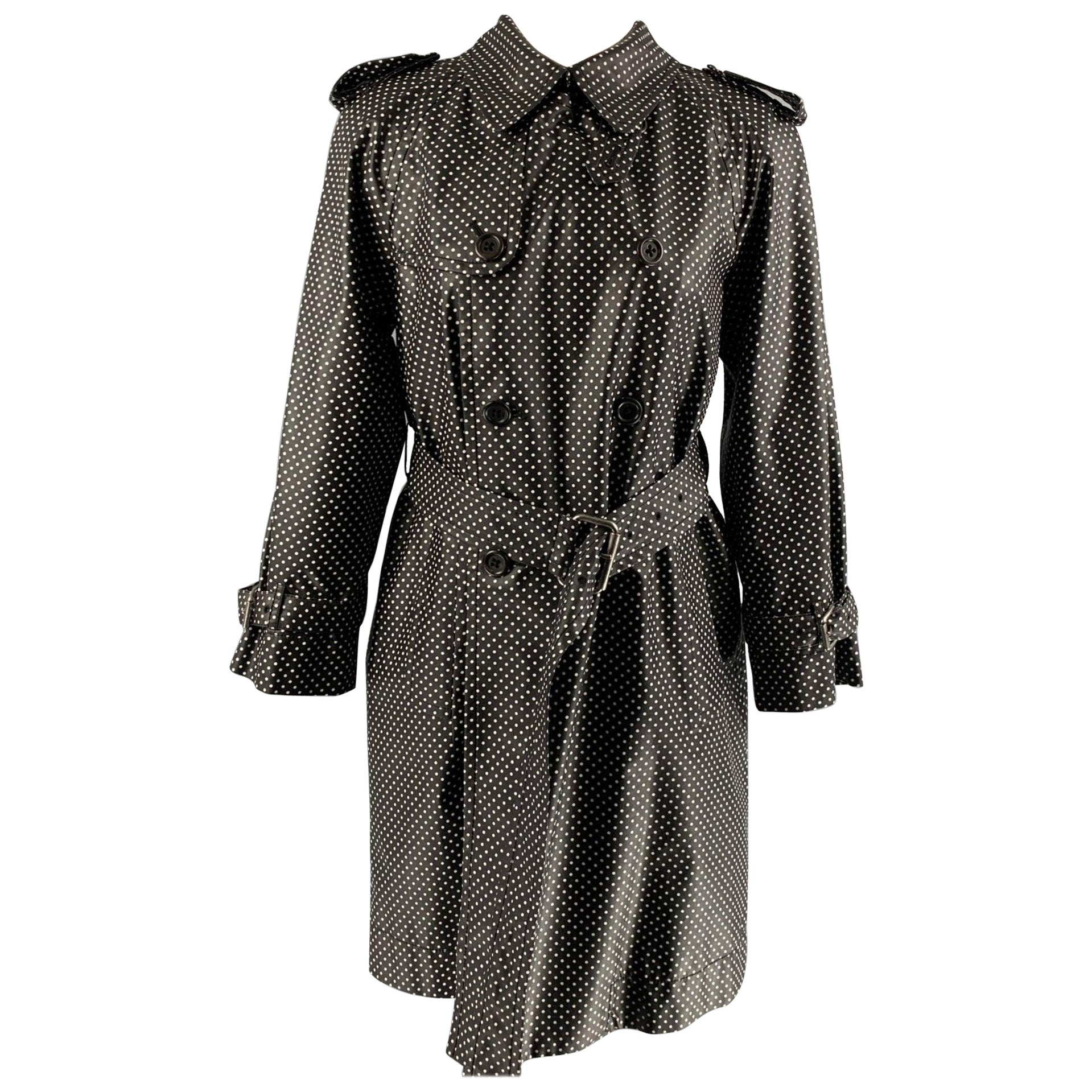 MARC JACOBS Size 4 Black White Silk Blend Polka Dot Belted Trench Coat For Sale