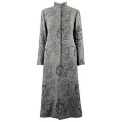 RALPH LAUREN Talla M Gris Azul Lana Paisley Botones Ocultos Abrigo