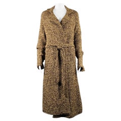 RALPH LAUREN COLLECTION Talla M Abrigo con cinturón de punto de mezcla de cachemira marrón dorado