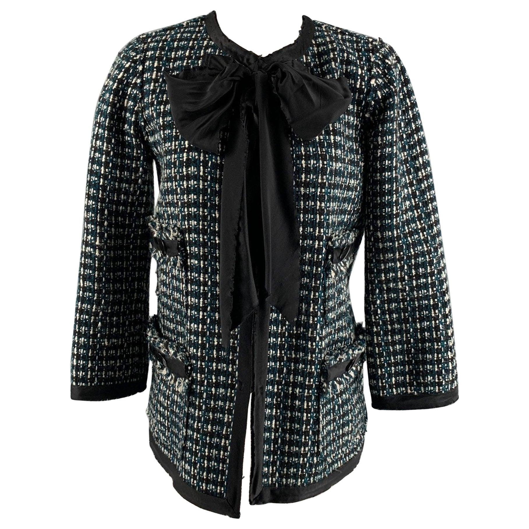 MARC JACOBS Size 2 Green Black White Boucle Textured Jacket Blazer For Sale