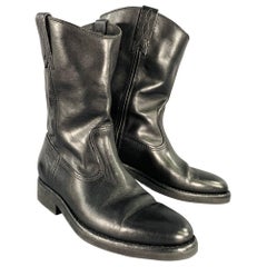 GOLDEN GOOSE Talla 7 Botas vaqueras de piel negra con tirador