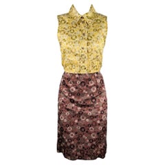 MARC JACOBS Size 4 Yellow Brown Rayon Silk Embroidered Elastic Waistband Dress