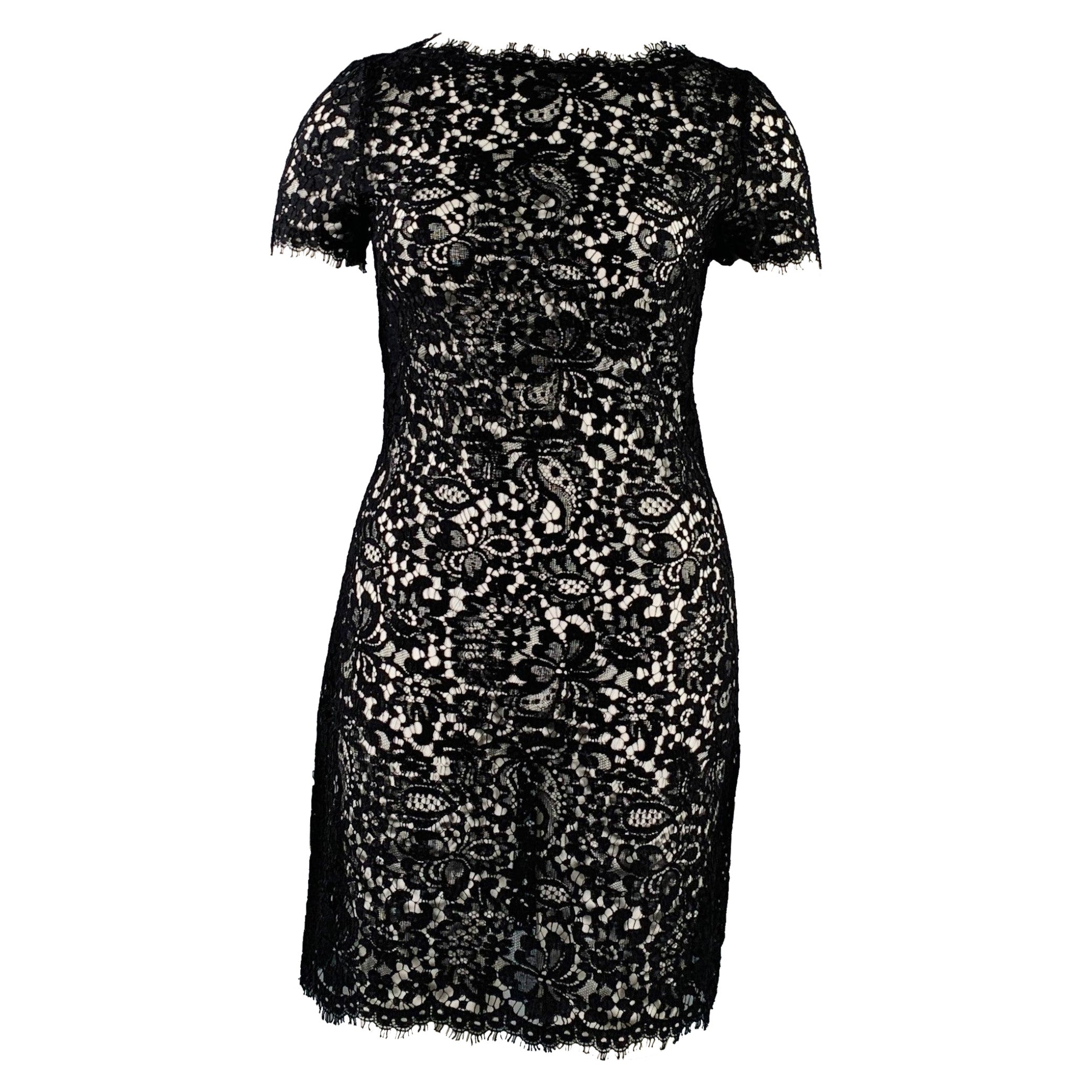 RALPH LAUREN Size 10 Black Cotton Blend Lace Short Sleeve Dress For Sale