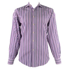 ETRO - Chemise à manches longues en coton à rayures blanches et violettes avec col évasé