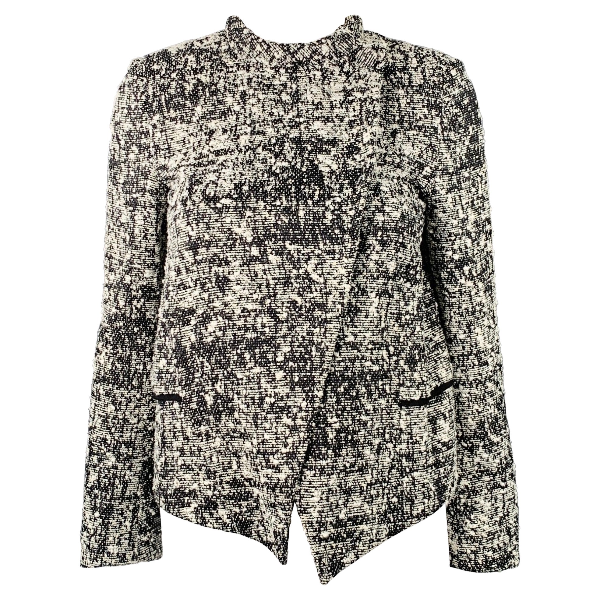 PROENZA SCHOULER Size 2 Black White Cotton Blend Boucle Snaps Jacket Blazer For Sale