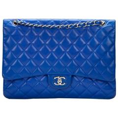 2000s Chanel Electric Blue Maxi Classic Single Flap Bag