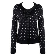 ALICE + OLIVIA Size M Black White Rayon Blend Polka Dot Bow Cardigan