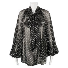 PRABAL GURUNG Size 2 Black White Polyester Polka Dot Bow Blouse