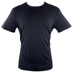 A.P.C. T-shirt col ras du cou rayé bleu marine en coton et cachemire, taille M