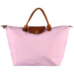 LONGCHAMP Purple Brown Mixed Materials Nylon Leather Tote Handbag