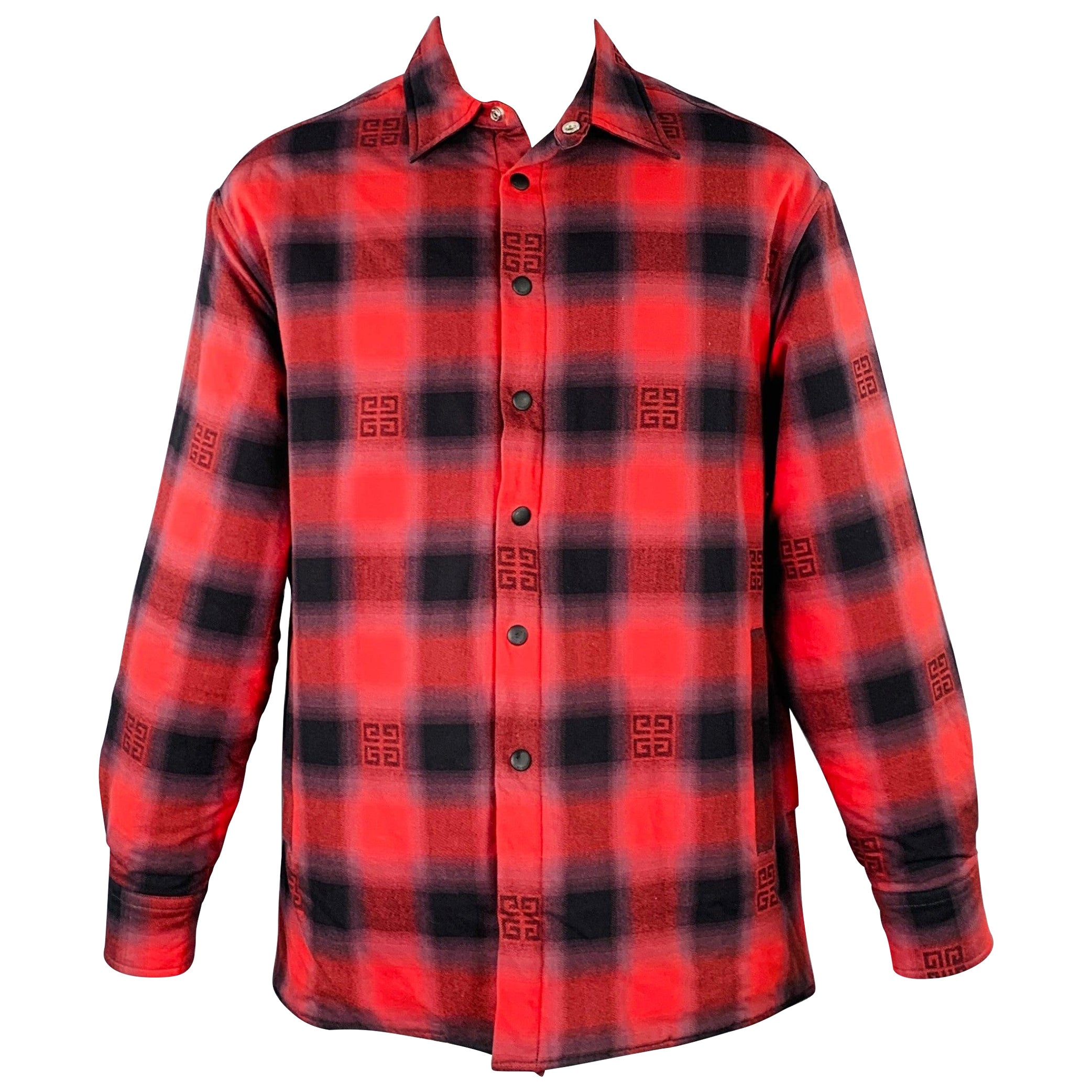 GIVENCHY Giacca con bottoni automatici in cotone a quadri rossi e neri, taglia M. Redly in vendita