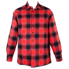 GIVENCHY Size M Red Black Plaid Cotton Snaps Jacket