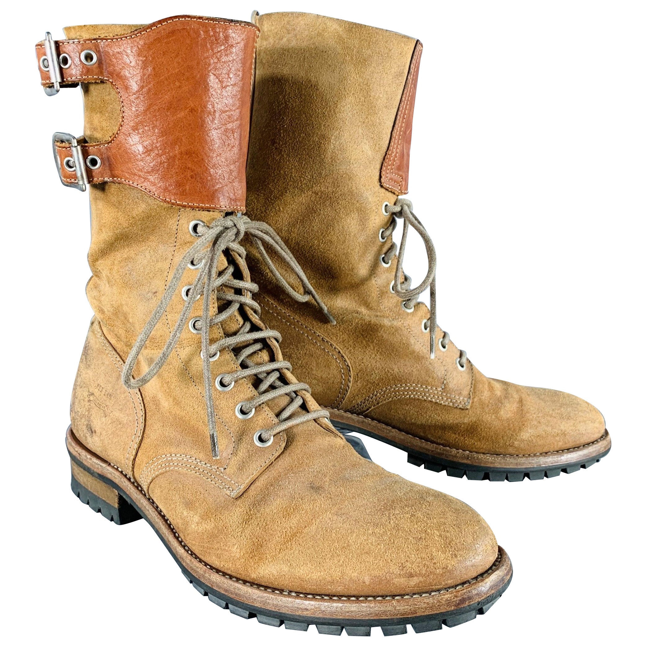PAUL SMITH Bottes à lacets en cuir vieilli brun clair taille 7