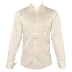 HUGO BOSS Size M White Textured Cotton Tuxedo French Cuffs Long Sleeve Shirt