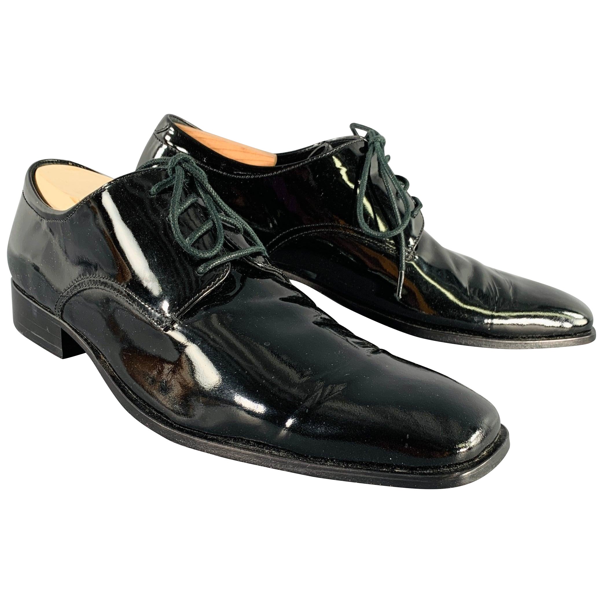 CALVIN KLEIN Size 9.5 Gareth Black Patent Leather Derby Lace-Up Shoes For Sale