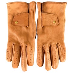 BURBERRY LONDON Size 8 Tan Perforated Leather Gloves