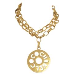 Vintage CHANEL golden chain necklace, chain belt with round logo COCO top.