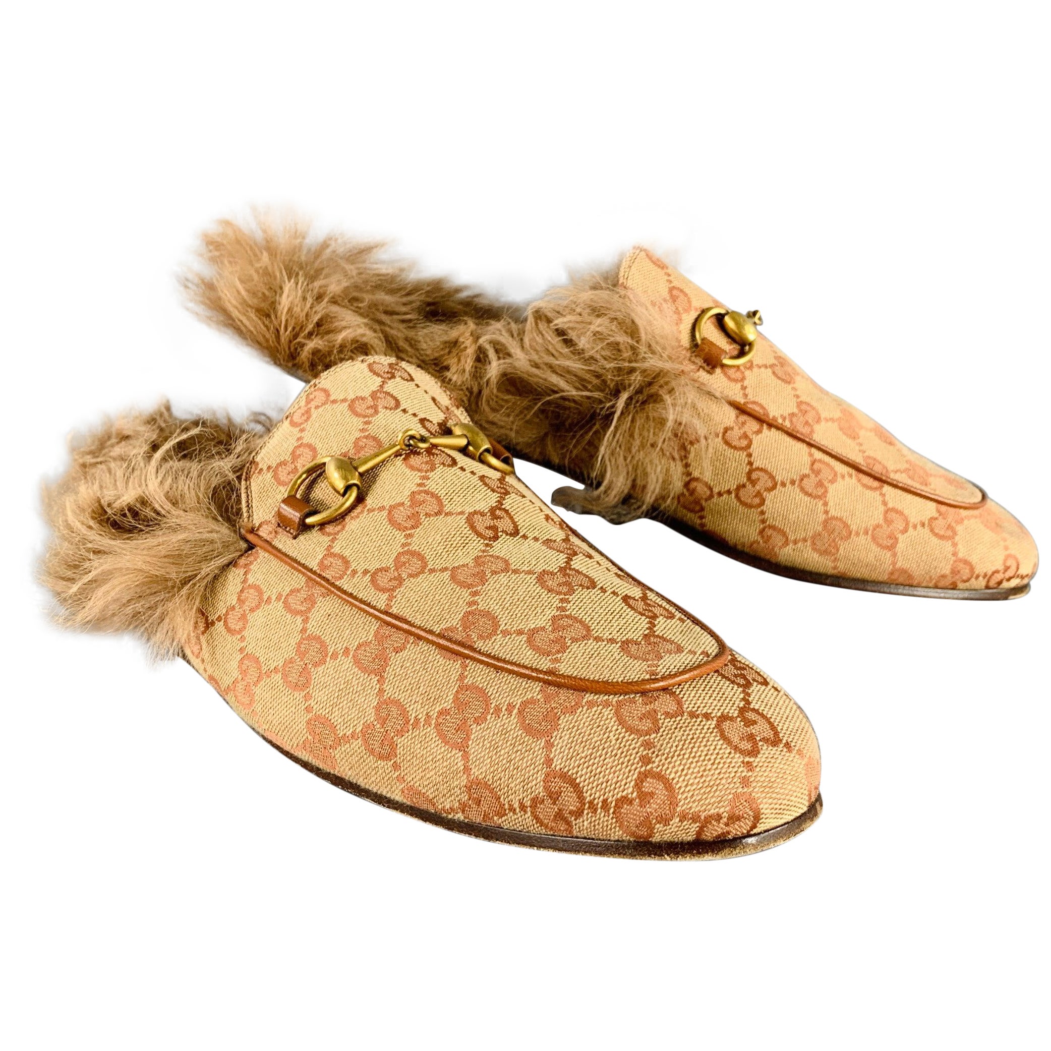 GUCCI Size 11.5 Guccissima Beige Rust Monogram Canvas Slip-On Loafers en venta
