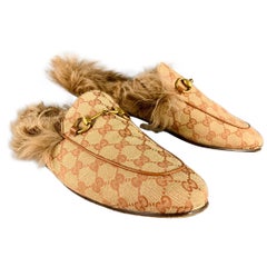 GUCCI Größe 11,5 Guccissima Beige Rust Monogramm Canvas Slip-On Loafers