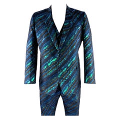 DOLCE & GABBANA Size 44 Black Green Blue Jacquard Polyester Suit