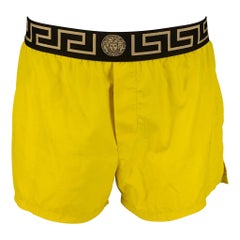 VERSACE Size M Yellow Black Gold Nylon Elastic Waistband Swim Trunks