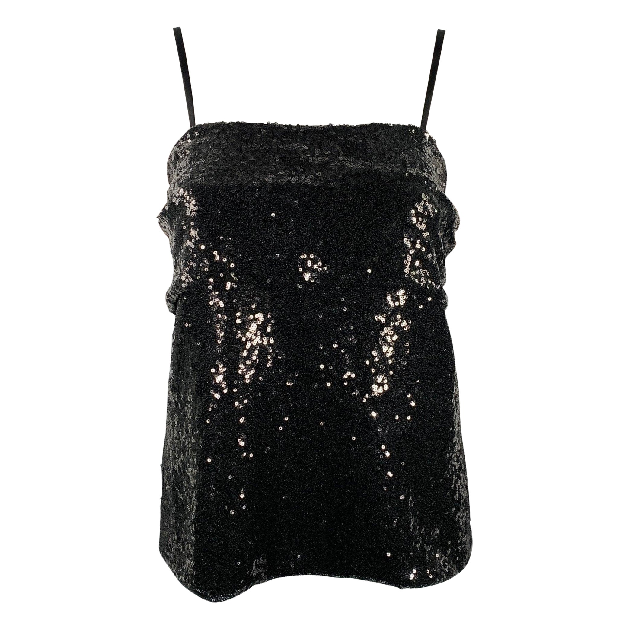 PRABAL GURUNG Size 0 Black Polyester Sequined Draped Dress Top For Sale