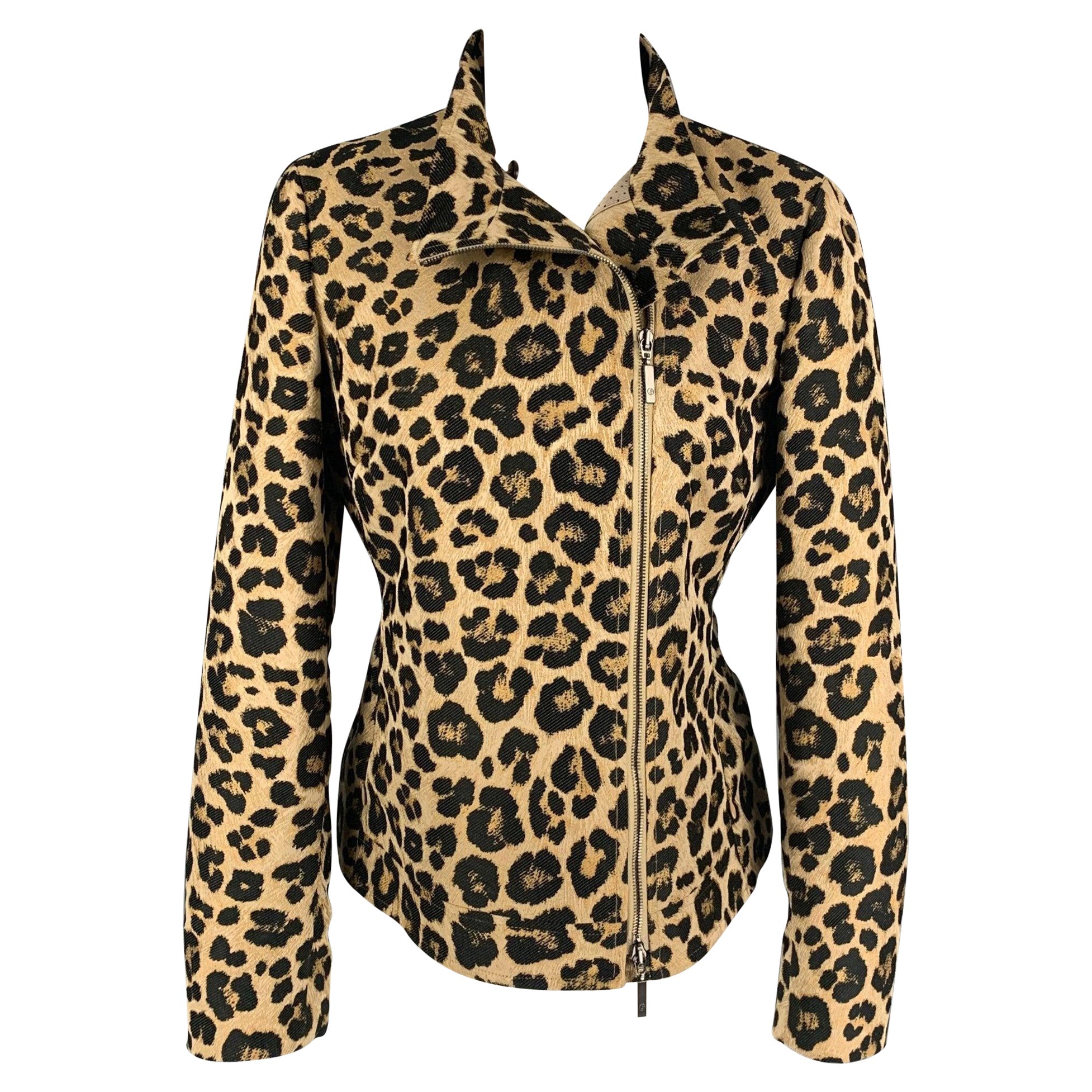 GIORGIO ARMANI Größe 6 Tan Schwarz Polyester Jacquard Jacke mit Tiermuster und Reißverschluss oben