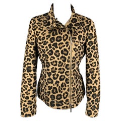 GIORGIO ARMANI Size 6 Tan Black Polyester Animal Print Jacquard Zip Up Jacket