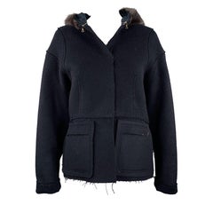 MARNI Größe 4 Schwarz Wolle Blend Raw Edge Hood's Jacke