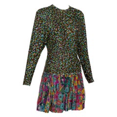 Mini Vestido de Seda Floral con Cuentas James Galanos Couture