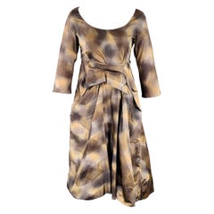 MARNI Size 2 Brown Beige Polyester Taffeta Diamond 3/4 Sleeves Dress