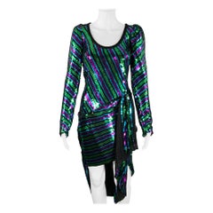 MARC JACOBS Pre-Fall 2019 Size 2 The Disco Black Multi Color Stripe Asymmetrical Cocktail Dress