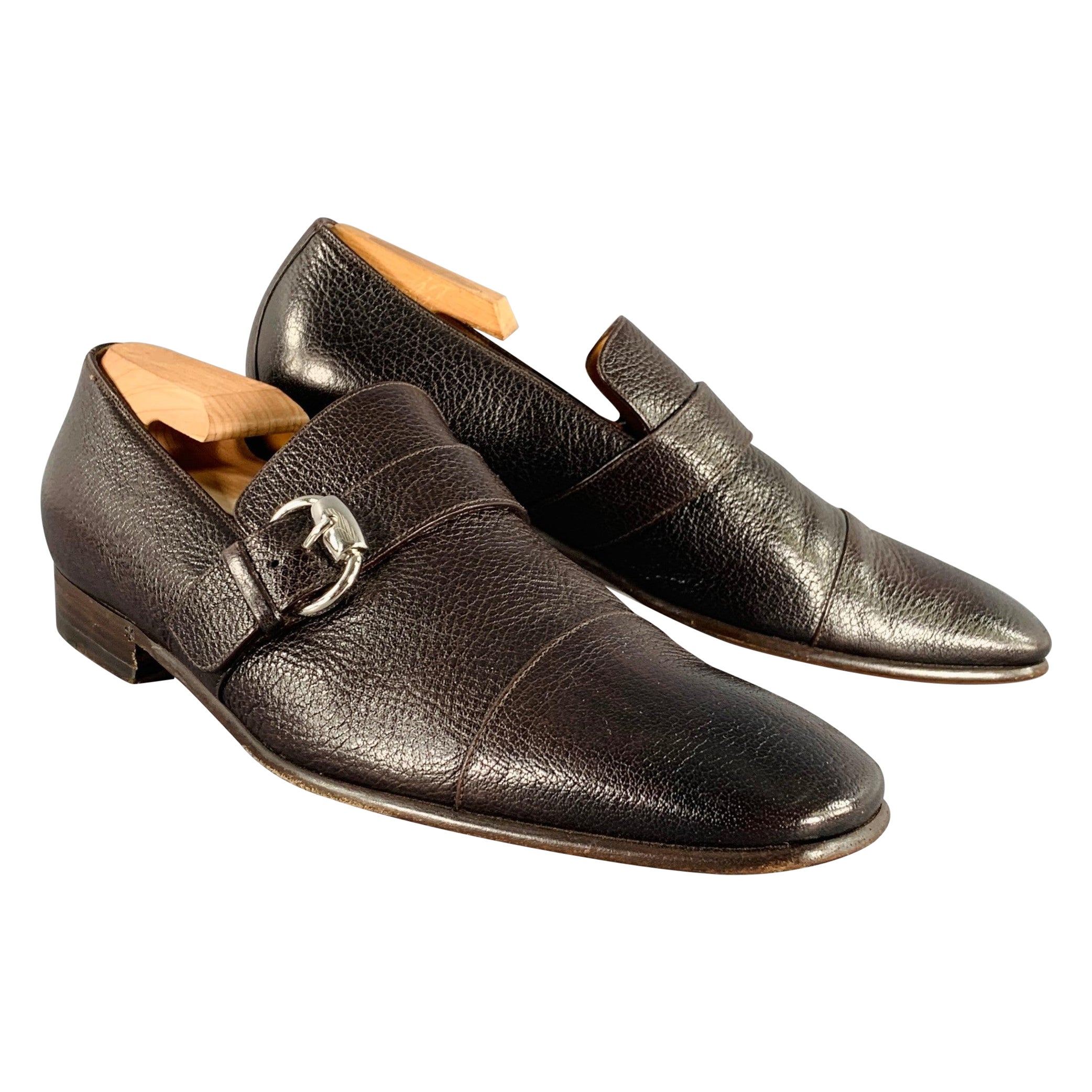 GUCCI Size 8 Brown Leather Buckle Loafers For Sale