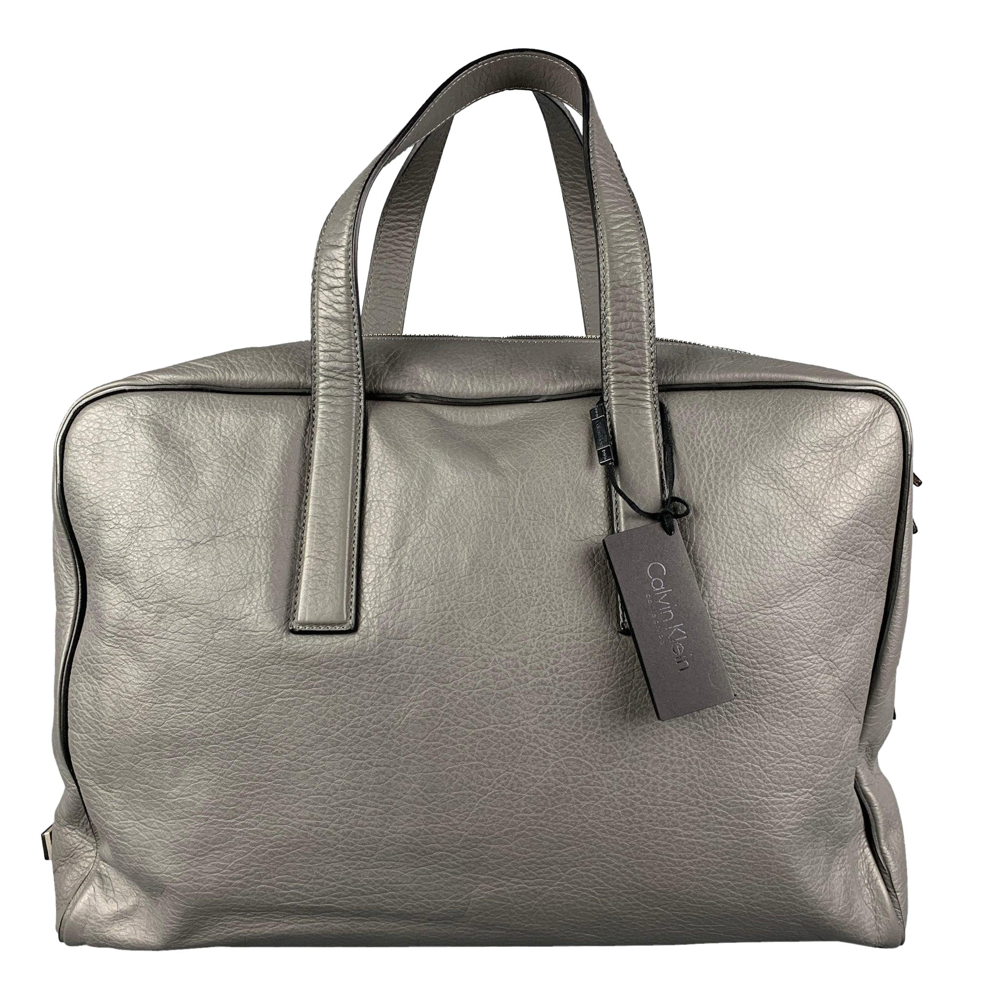 CALVIN KLEIN COLLECTION Grey Leather Travel Bag