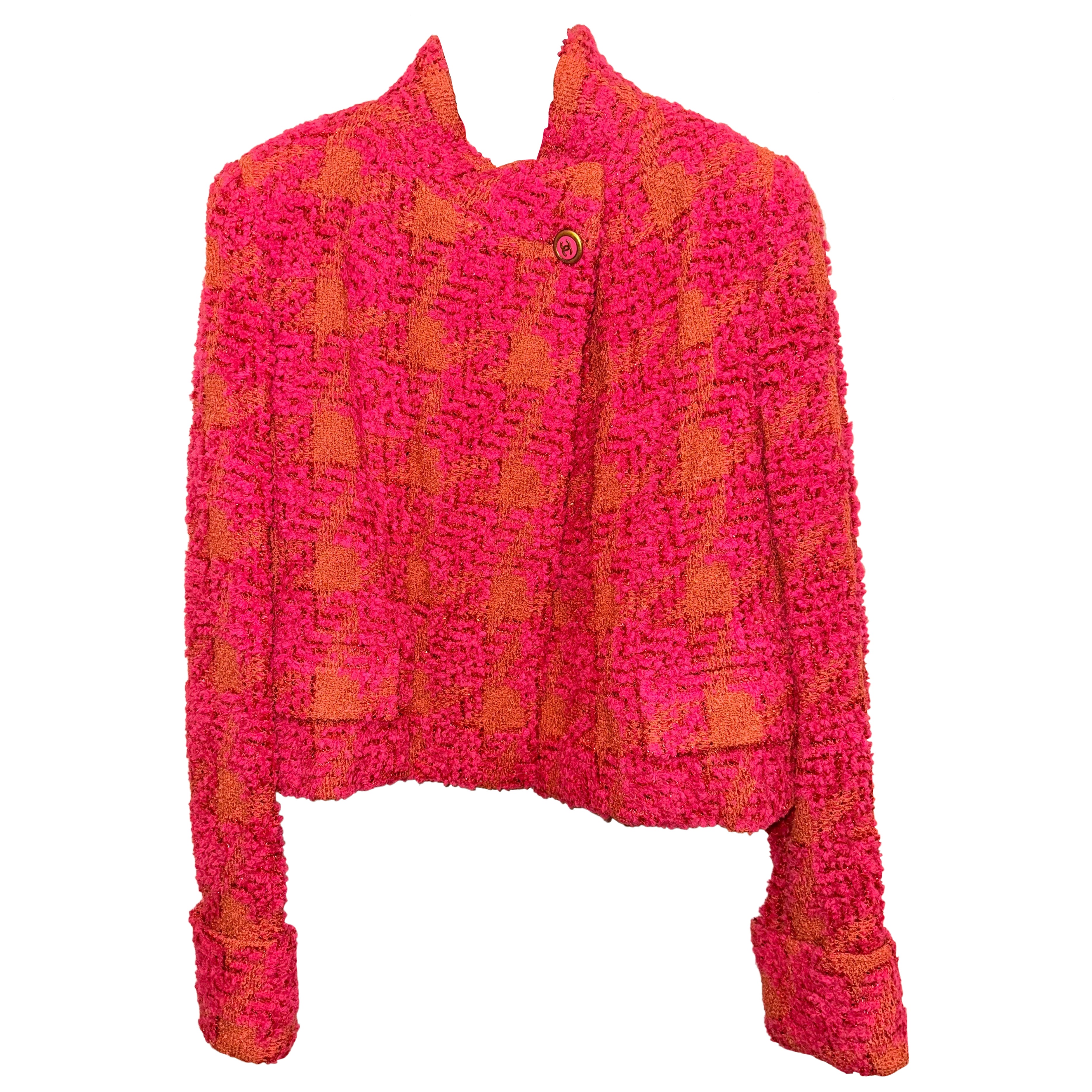 Chaqueta de tweed roja y naranja de pata de gallo de Chanel sin estrenar en venta
