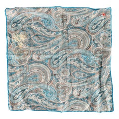 ISAIA Blue Aqua Paisley Cotton Silk Pocket Square