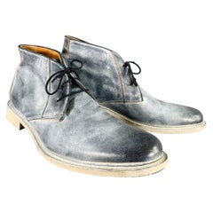 JOHN VARVATOS Taglia 11 Grigio Bianco Distressed Leather Lace-Up Ankle Boots