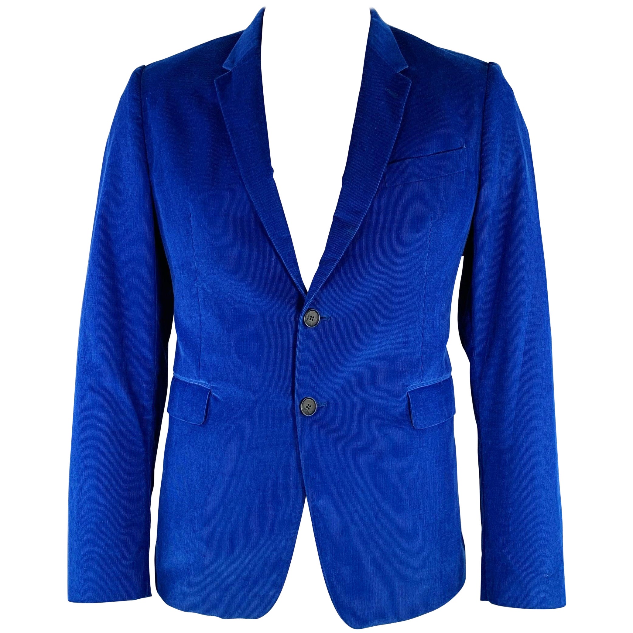 Paul Smith Taglia 42 Cappotto sportivo in cotone a coste blu con risvolto a tacche