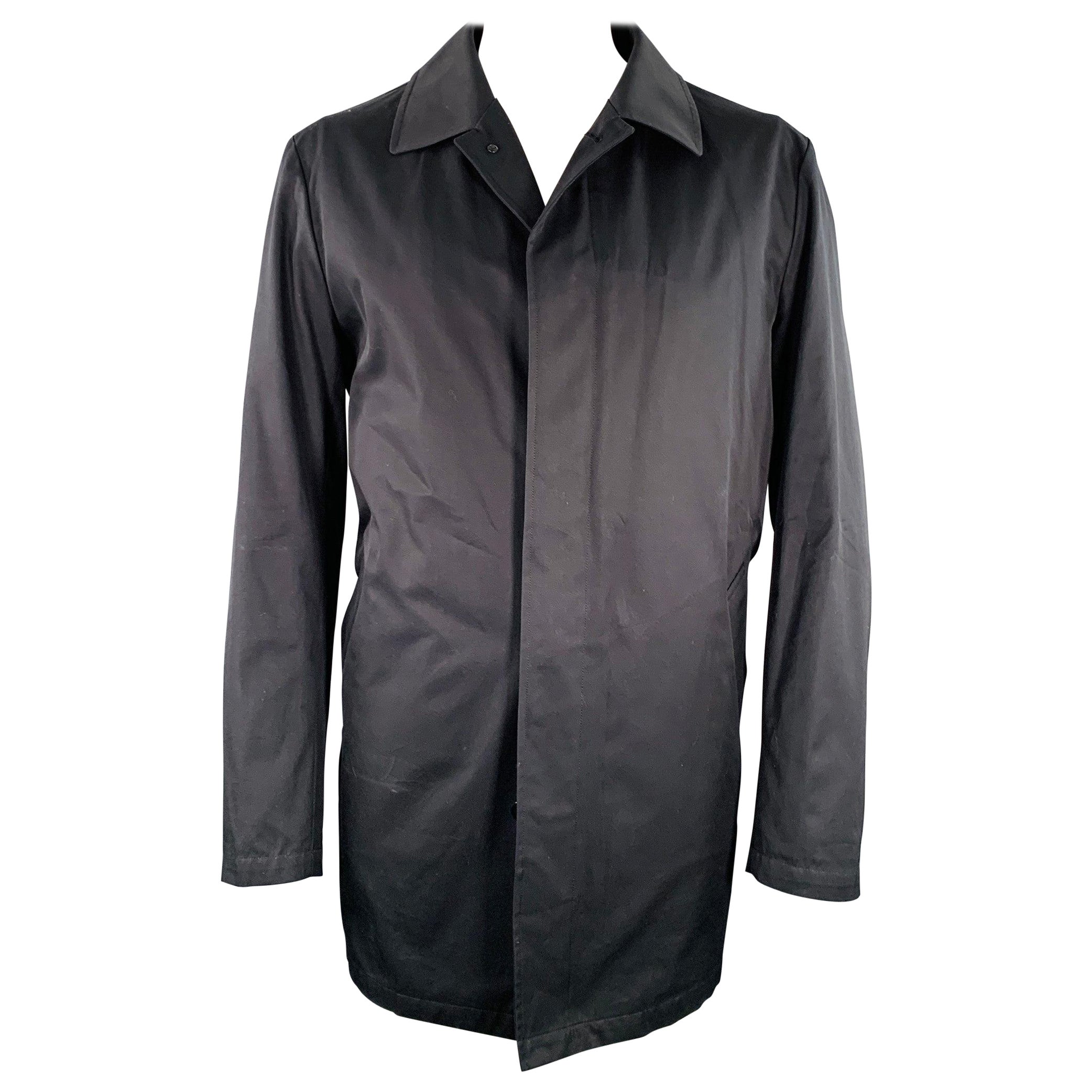 BARNEYS NEW YORK Size 46 Black Cotton Hidden Buttons Trench Coat For Sale