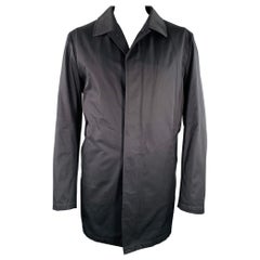 BARNEYS NEW YORK Size 46 Black Cotton Hidden Buttons Trench Coat